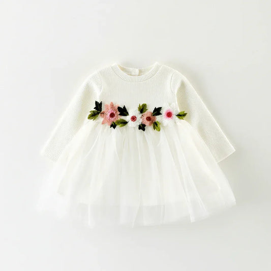 BlossomWave™ Long-Sleeve Princess Dress | Floral Waist Party Skirt - bebeika