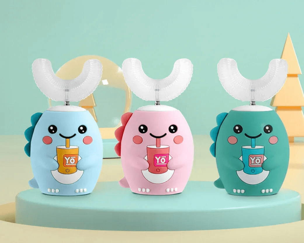 Three colorful cartoon-like bottles with animal designs on a light blue background