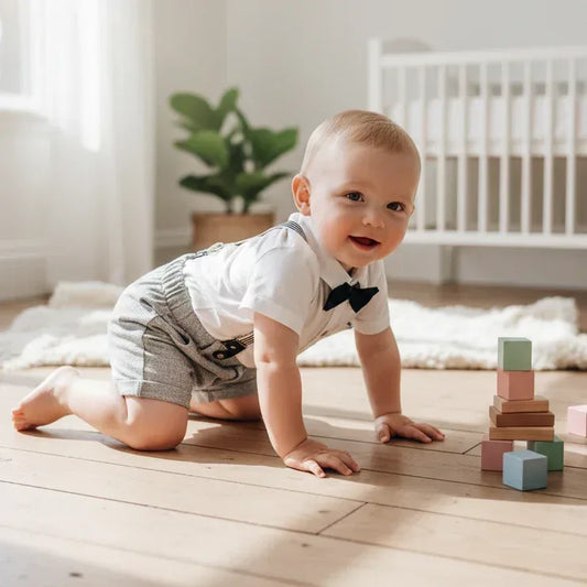 LittleVIP™ Baby Boy Suspender Set | Plaid Bodysuit & Shorts Suit - bebeika