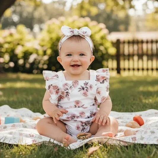 MeadowBloom™ Baby Girl Romper | Vintage Pastoral Style Floral Bodysuit - bebeika