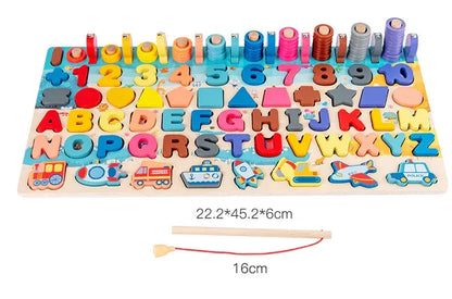 Navigator™ 7-in-1 Activity Board | Wooden Fishing, Math & Traffic Puzzle - bebeika