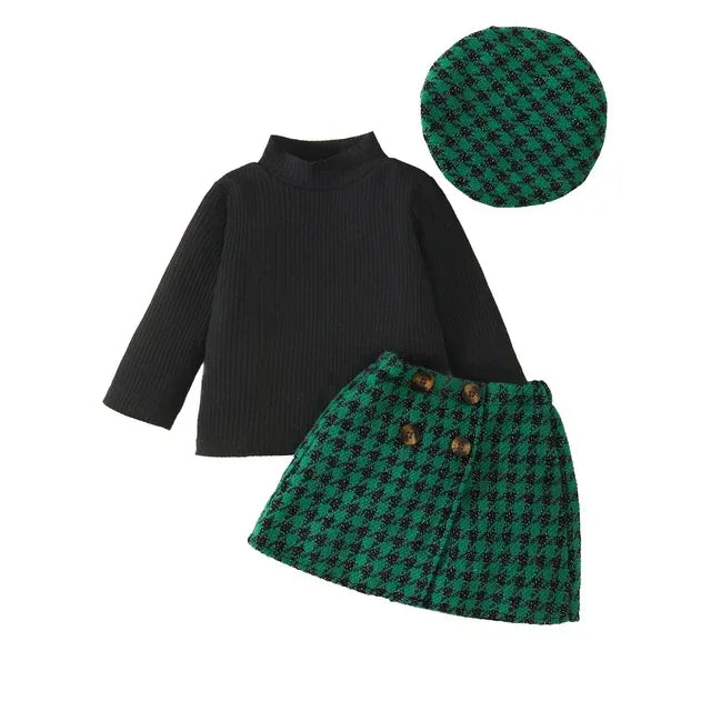 UrbanHeritage™ 3-Piece Toddler Set | Knit Sweater & Plaid Skirt - bebeika