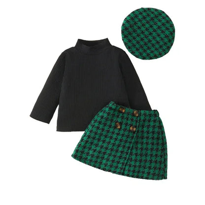 UrbanHeritage™ 3-Piece Toddler Set | Knit Sweater & Plaid Skirt - bebeika