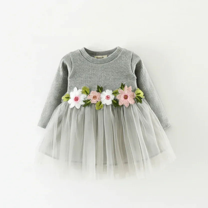 BlossomWave™ Long-Sleeve Princess Dress | Floral Waist Party Skirt - bebeika