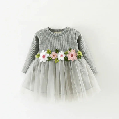 BlossomWave™ Long-Sleeve Princess Dress | Floral Waist Party Skirt - bebeika