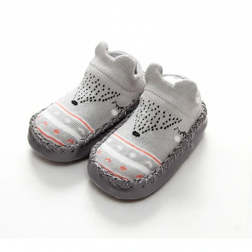 FoxPaws™ Anti-Slip Baby Sock Shoes | Leather-Sole Indoor Walkers - bebeika
