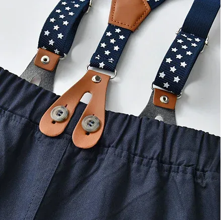 StarGazer™ Boys' 4-Piece Set | Gingham Button-Down & Suspender Trousers - bebeika
