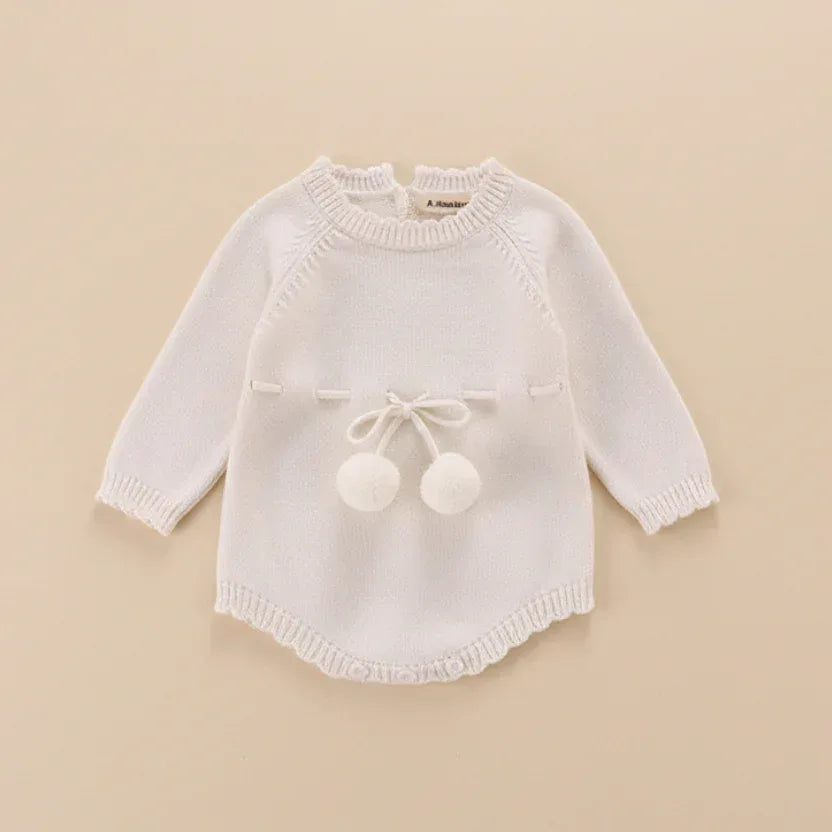 CozyCottage™ Baby Girl Knitted Romper | Long-Sleeve Sweater Bodysuit - bebeika