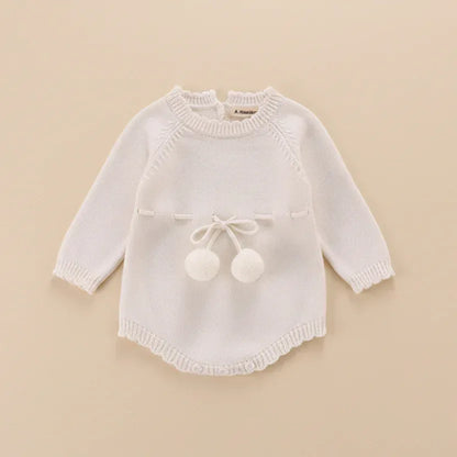 CozyCottage™ Baby Girl Knitted Romper | Long-Sleeve Sweater Bodysuit - bebeika