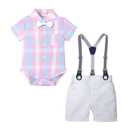 LittleVIP™ Baby Boy Suspender Set | Plaid Bodysuit & Shorts Suit - bebeika
