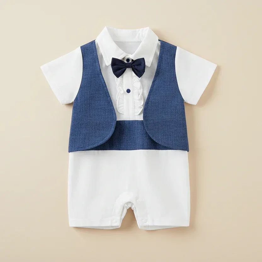 GentleStep™ British Style Baby Romper | Short-Sleeved Gentleman Suit - bebeika