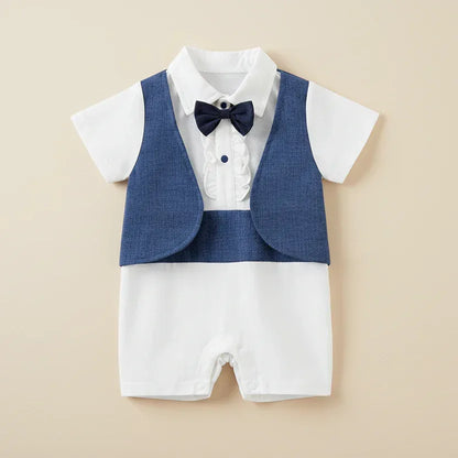 GentleStep™ British Style Baby Romper | Short-Sleeved Gentleman Suit - bebeika