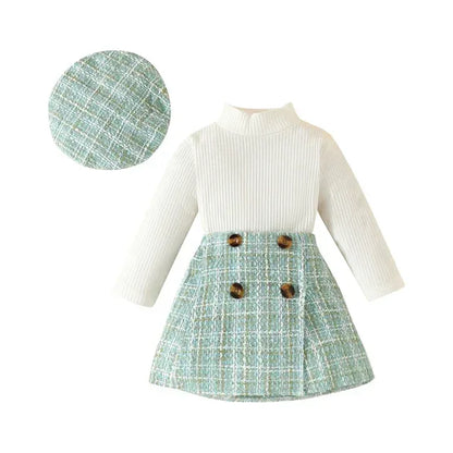 PetiteCouture™ 3-Piece Toddler Set | Knit Sweater & Plaid Skirt - bebeika
