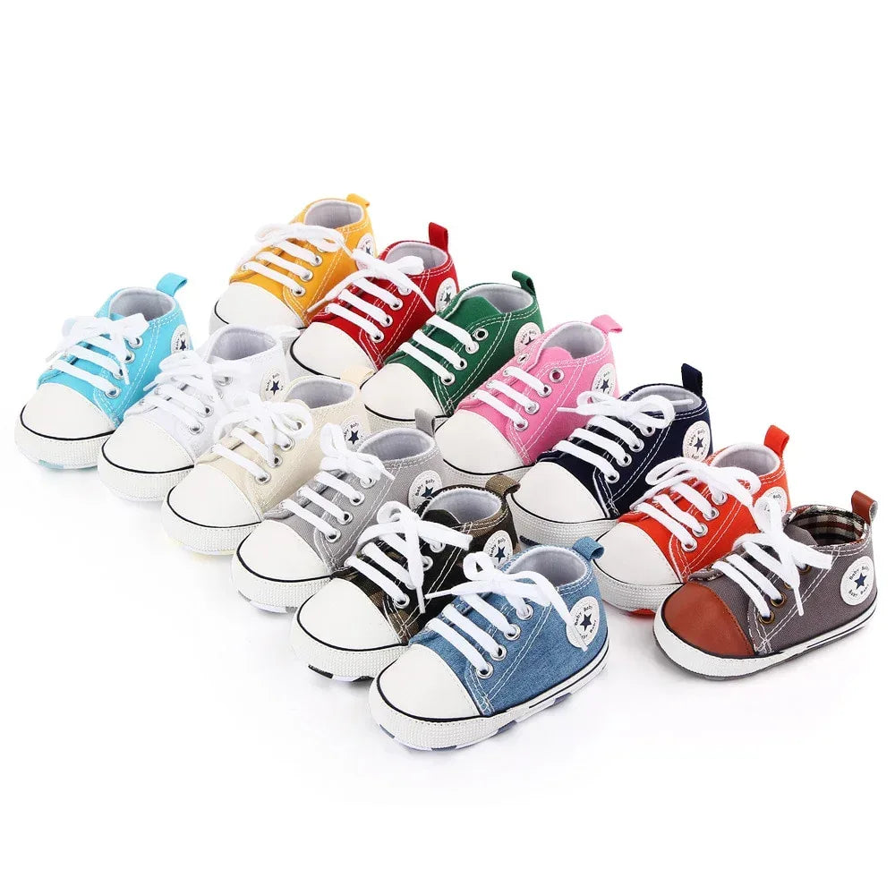 StarSteps™ Classic Canvas Crib Shoes | Soft-Sole Anti-Slip Sneakers - bebeika