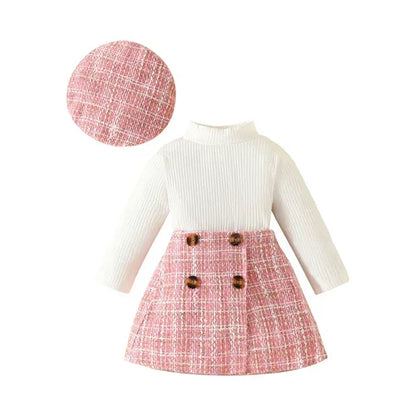 PetiteCouture™ 3-Piece Toddler Set | Knit Sweater & Plaid Skirt - bebeika