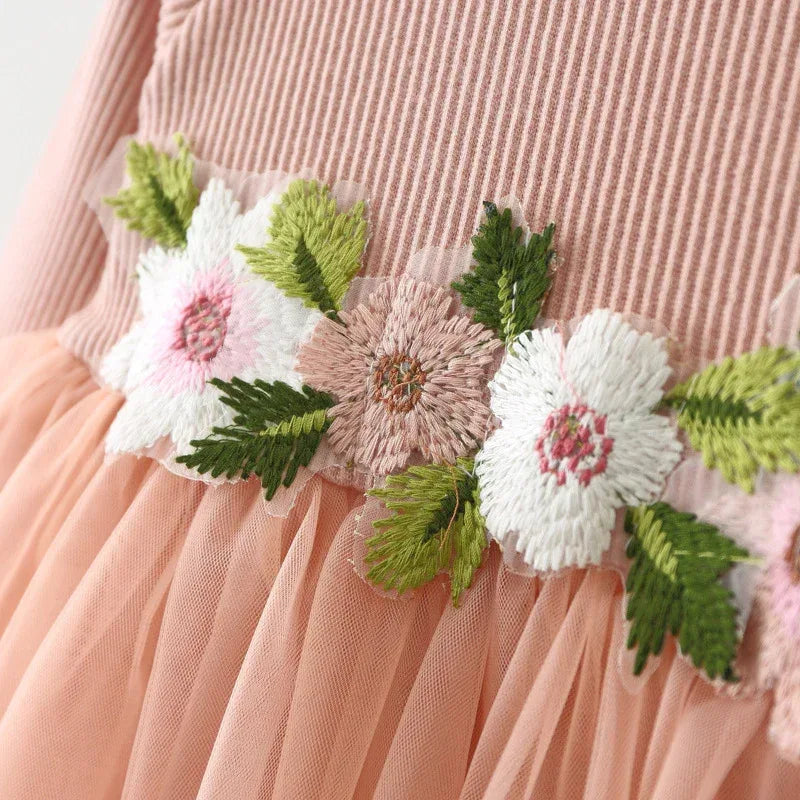 BlossomWave™ Long-Sleeve Princess Dress | Floral Waist Party Skirt - bebeika