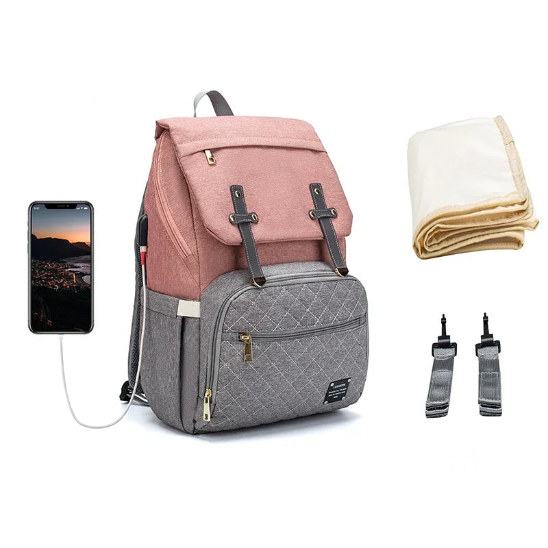 LeQueen™ Diaper Bag Backpack | Large Capacity Travel Bag with USB Port - bebeika