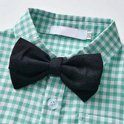 StarGazer™ Boys' 4-Piece Set | Gingham Button-Down & Suspender Trousers - bebeika