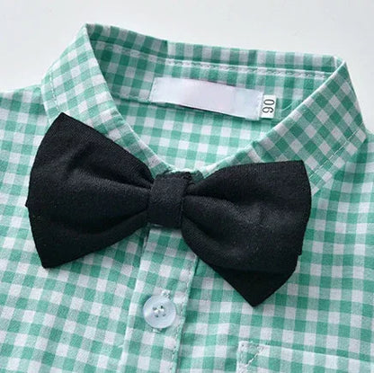 StarGazer™ Boys' 4-Piece Set | Gingham Button-Down & Suspender Trousers - bebeika