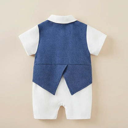 GentleStep™ British Style Baby Romper | Short-Sleeved Gentleman Suit - bebeika
