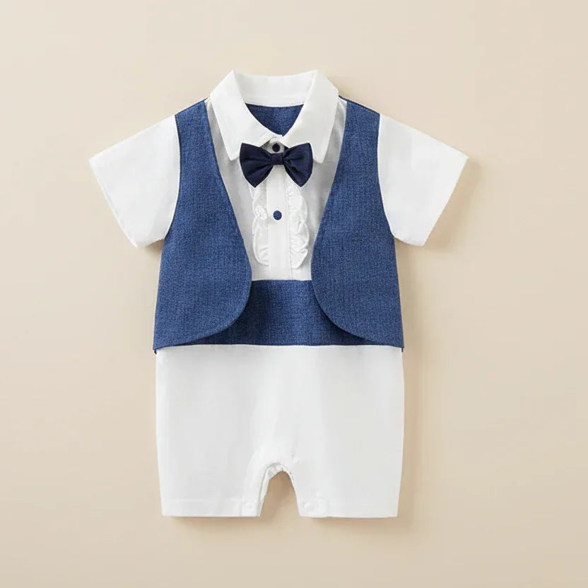 GentleStep™ British Style Baby Romper | Short-Sleeved Gentleman Suit - bebeika
