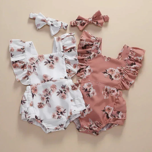 MeadowBloom™ Baby Girl Romper | Vintage Pastoral Style Floral Bodysuit - bebeika