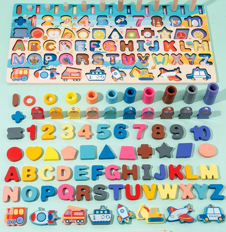 Navigator™ 7-in-1 Activity Board | Wooden Fishing, Math & Traffic Puzzle - bebeika