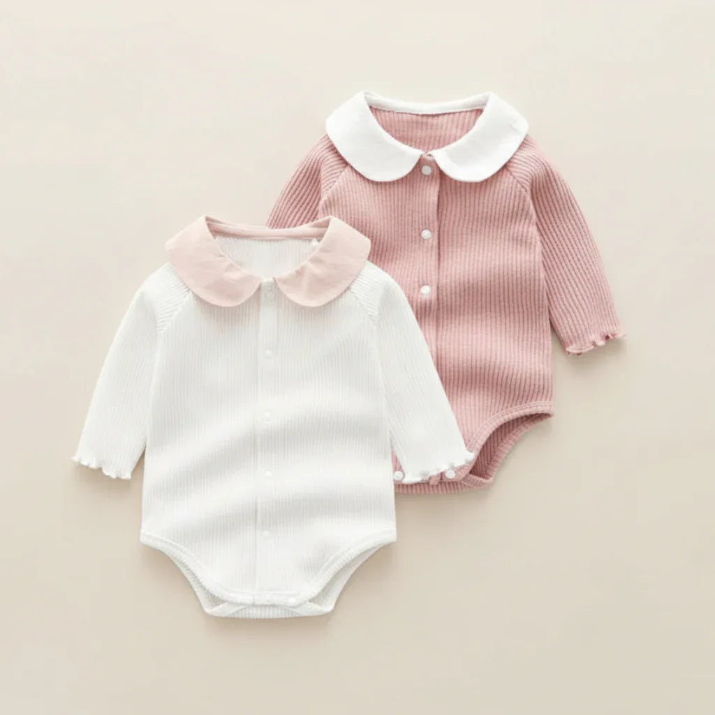 Lily-Mae™ Baby Girl Romper | Peter Pan Collar & Embroidery Bodysuit - bebeika