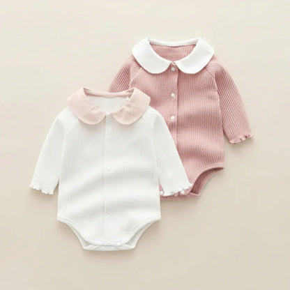 Lily-Mae™ Baby Girl Romper | Peter Pan Collar & Embroidery Bodysuit - bebeika