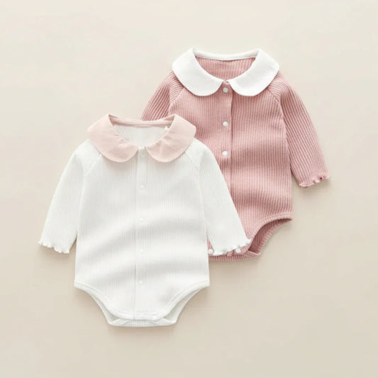 Lily-Mae™ Baby Girl Romper | Peter Pan Collar & Embroidery Bodysuit - bebeika
