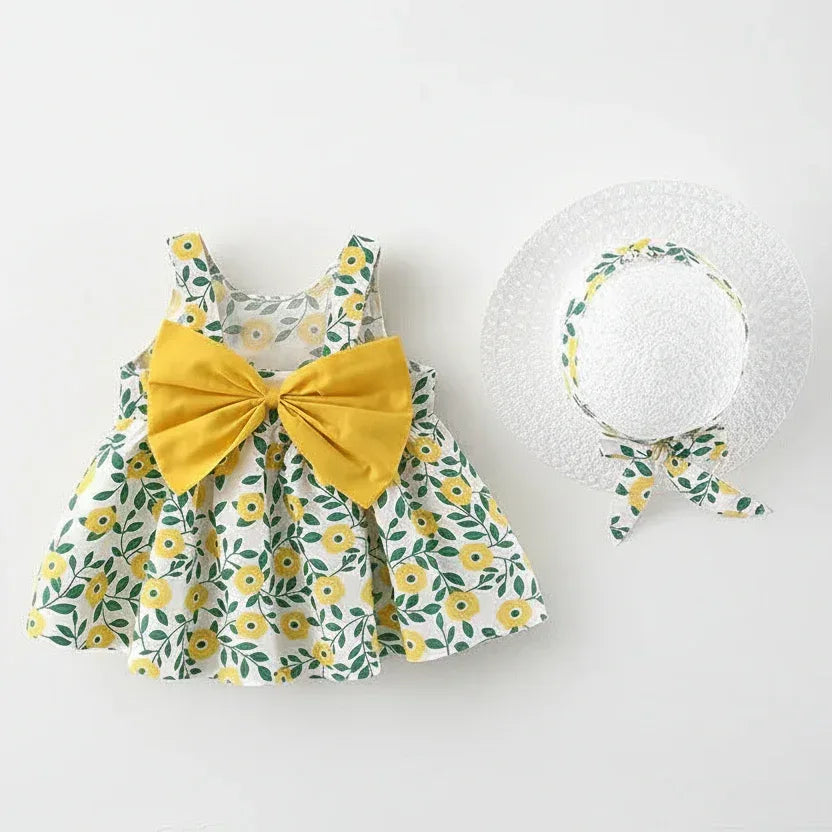 Heritage Floral™ Baby Dress | Sleeveless Bow-Accent Summer Skirt - bebeika