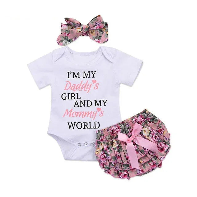 Wisefin Newborn Baby Girl Clothing Set Summer Baby Bodysuits+Floral PP Shorts+Headband Infant Outfits Cute Toddler Girl Clothes - bebeika