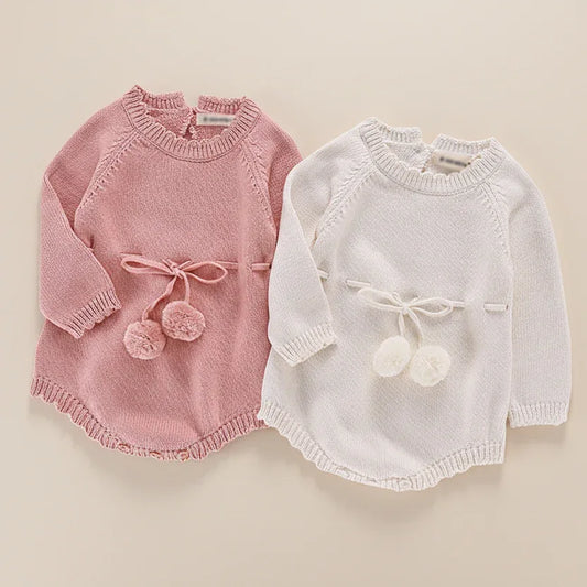 CozyCottage™ Baby Girl Knitted Romper | Long-Sleeve Sweater Bodysuit - bebeika