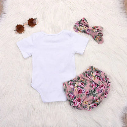 Wisefin Newborn Baby Girl Clothing Set Summer Baby Bodysuits+Floral PP Shorts+Headband Infant Outfits Cute Toddler Girl Clothes - bebeika