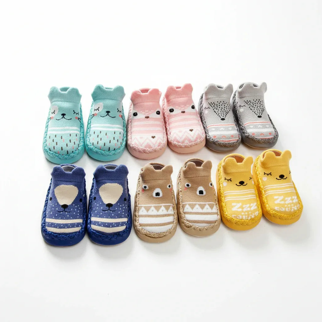 FoxPaws™ Anti-Slip Baby Sock Shoes | Leather-Sole Indoor Walkers - bebeika