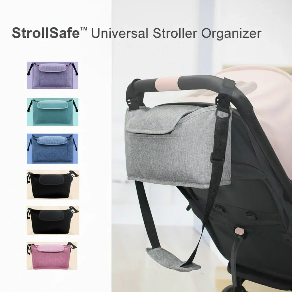 StrollSafe™ Universal Stroller Organizer | Insulated Cup Holder & Storage - bebeika
