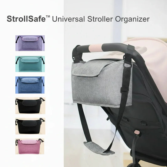 StrollSafe™ Universal Stroller Organizer | Insulated Cup Holder & Storage - bebeika