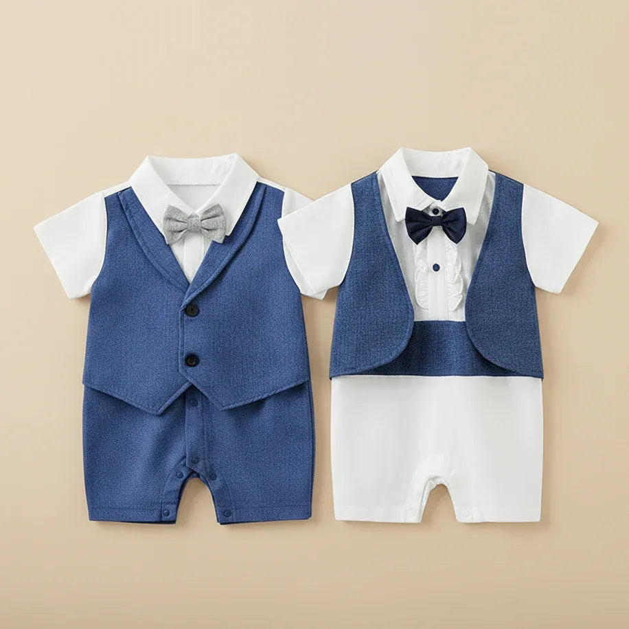 GentleStep™ British Style Baby Romper | Short-Sleeved Gentleman Suit - bebeika