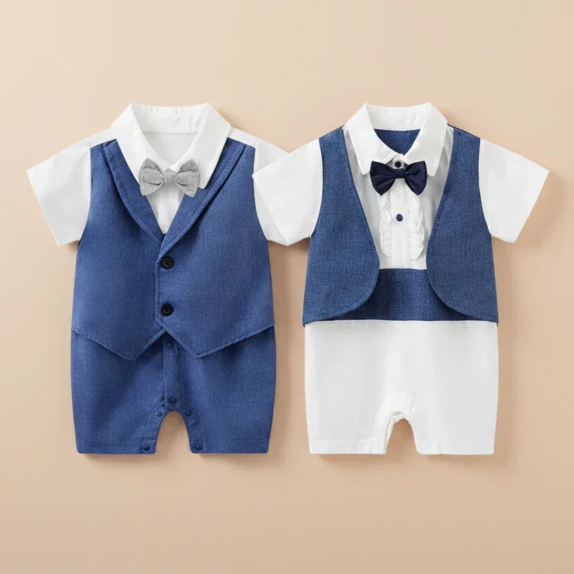 GentleStep™ British Style Baby Romper | Short-Sleeved Gentleman Suit - bebeika