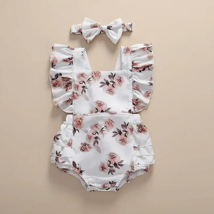 MeadowBloom™ Baby Girl Romper | Vintage Pastoral Style Floral Bodysuit - bebeika