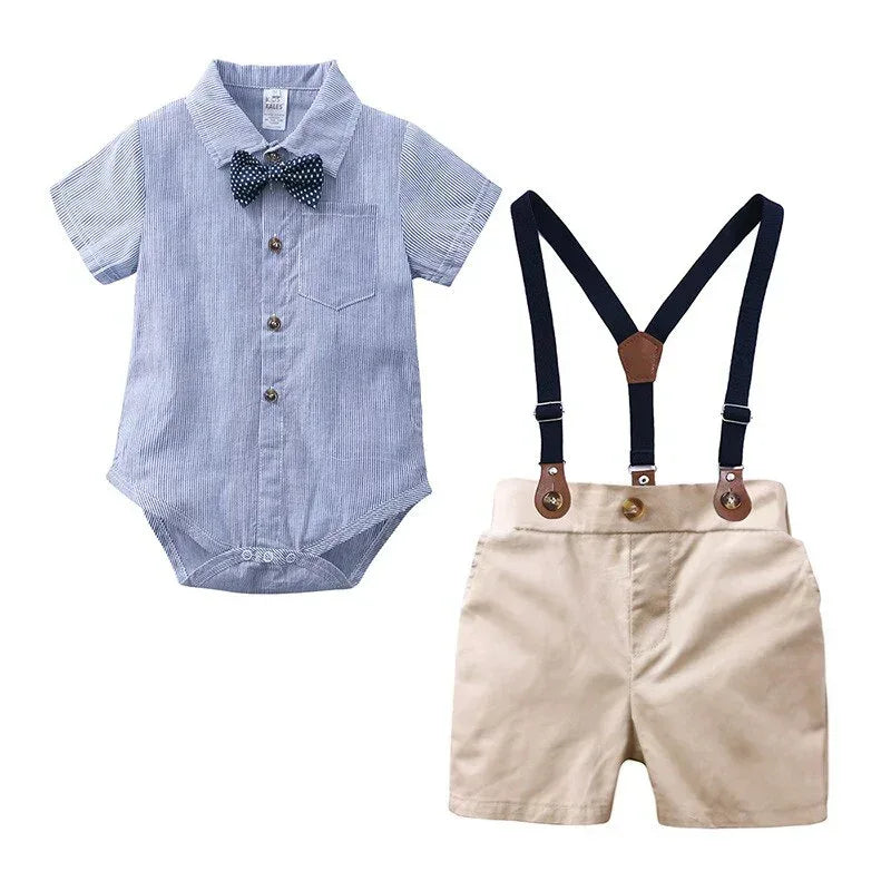 LittleVIP™ Baby Boy Suspender Set | Plaid Bodysuit & Shorts Suit - bebeika