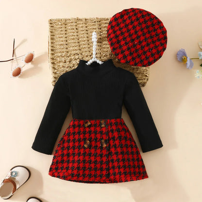 UrbanHeritage™ 3-Piece Toddler Set | Knit Sweater & Plaid Skirt - bebeika