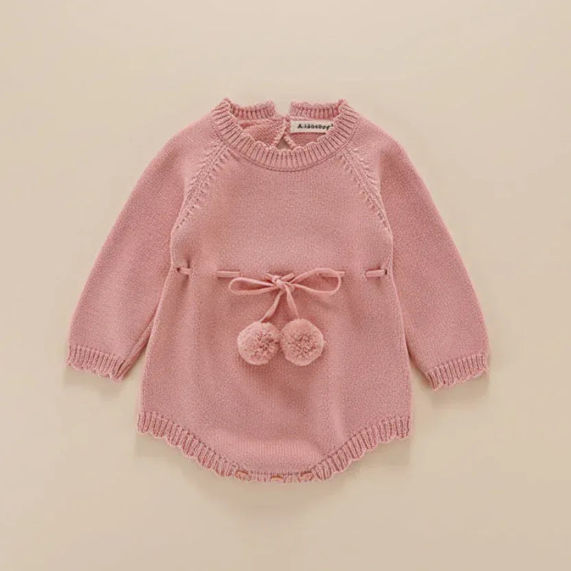 CozyCottage™ Baby Girl Knitted Romper | Long-Sleeve Sweater Bodysuit - bebeika