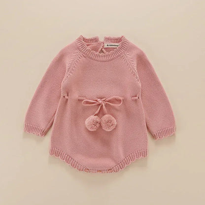 CozyCottage™ Baby Girl Knitted Romper | Long-Sleeve Sweater Bodysuit - bebeika