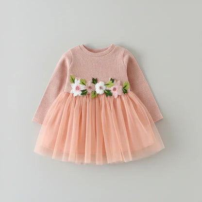 BlossomWave™ Long-Sleeve Princess Dress | Floral Waist Party Skirt - bebeika
