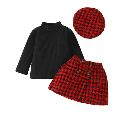 UrbanHeritage™ 3-Piece Toddler Set | Knit Sweater & Plaid Skirt - bebeika