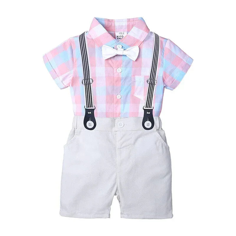 LittleVIP™ Baby Boy Suspender Set | Plaid Bodysuit & Shorts Suit - bebeika