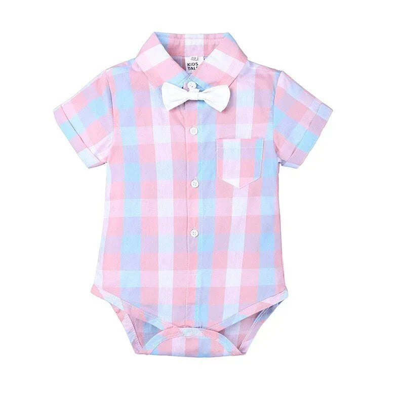 LittleVIP™ Baby Boy Suspender Set | Plaid Bodysuit & Shorts Suit - bebeika