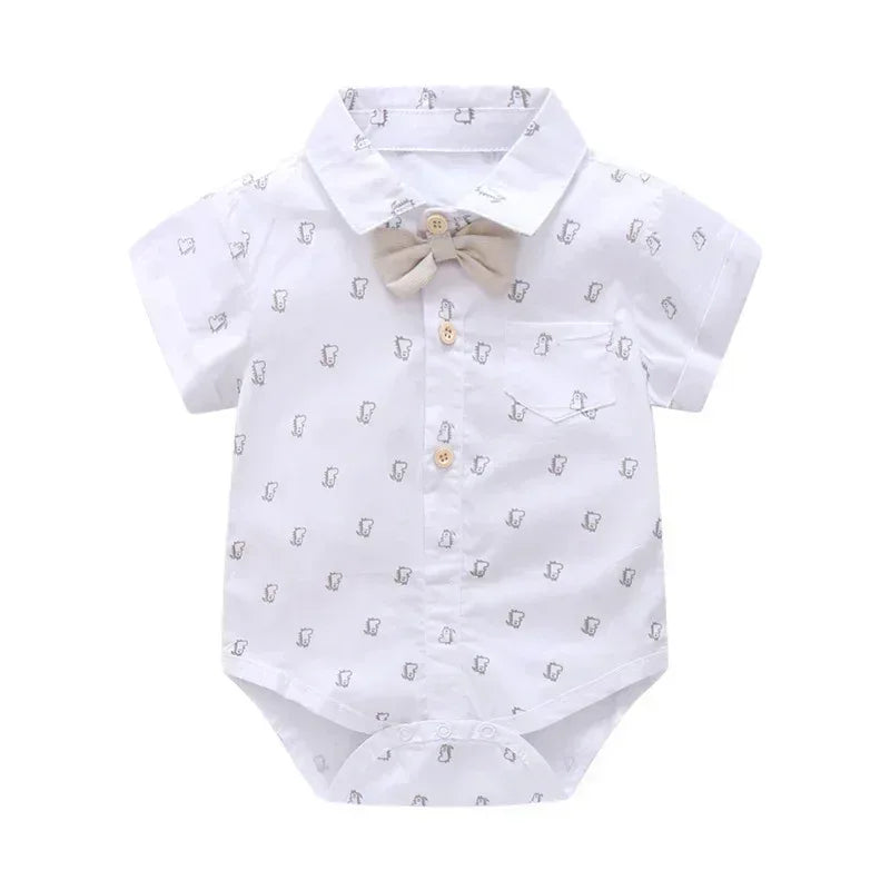 MiniPrep™ Baby Boy Overalls Set | Short-Sleeve Plaid Gentleman Suit - bebeika
