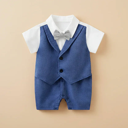 GentleStep™ British Style Baby Romper | Short-Sleeved Gentleman Suit - bebeika